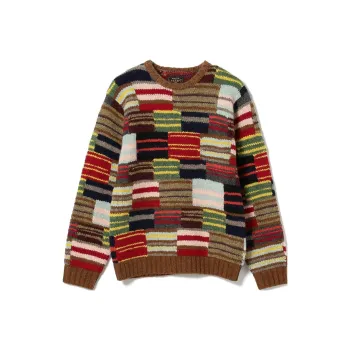 Beams Patchwork Crew Neck Jumper