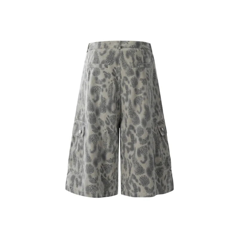 VINMUK Denim Shorts Unisex Leopard Print-1