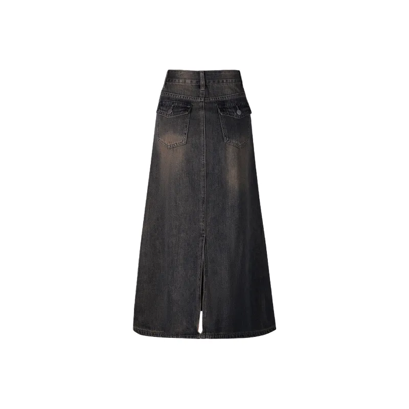 Wen Shan Denim Long Skirt Women's Yellow Mud-1