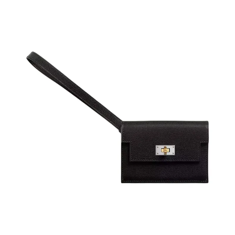 HERMES Kelly Pocket Chamkila Goatskin Wallet Women's 89 Noir Black-0