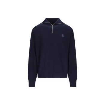 Maison Kitsune Fox Patch Long Sleeved Waffle Knitted Jumper
