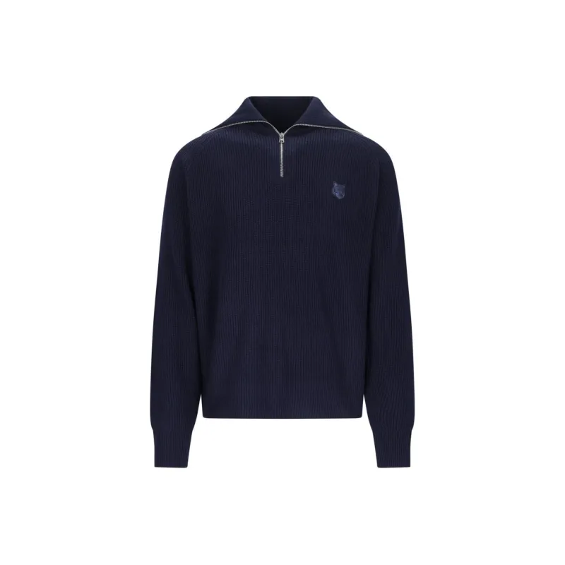 Maison Kitsune Fox Patch Long Sleeved Waffle Knitted Jumper-0