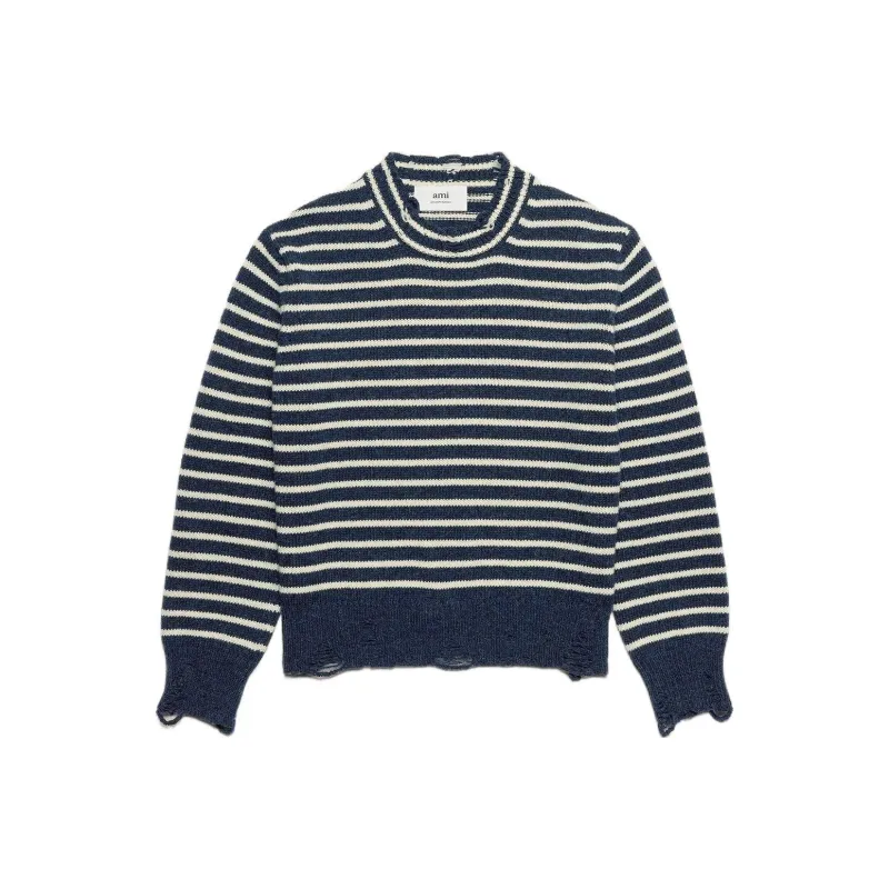 Ami Paris Striped Ribbed Crew Neck Jumper-0