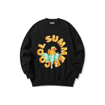 GUKUUL Yellow Duck Cartoon Letter Print Crew Neck Sweatshirt Unisex