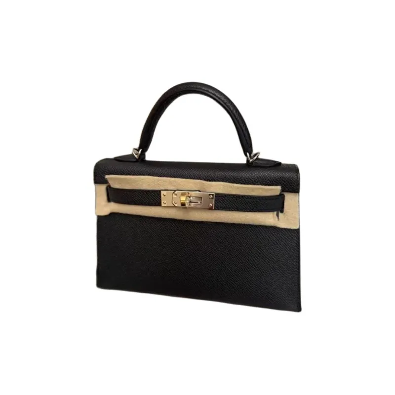 HERMES Mini Kelly 2nd Generation Epsom Leather Shoulder Bag, Crossbody Bag, Handbag Mini Women's 89 Noir Black-1