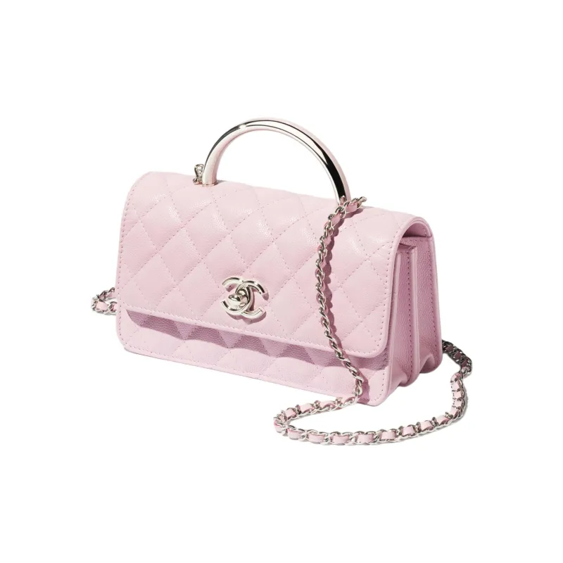 CHANEL Grain Calfskin One Shoulder Handbag Women's Pink-1