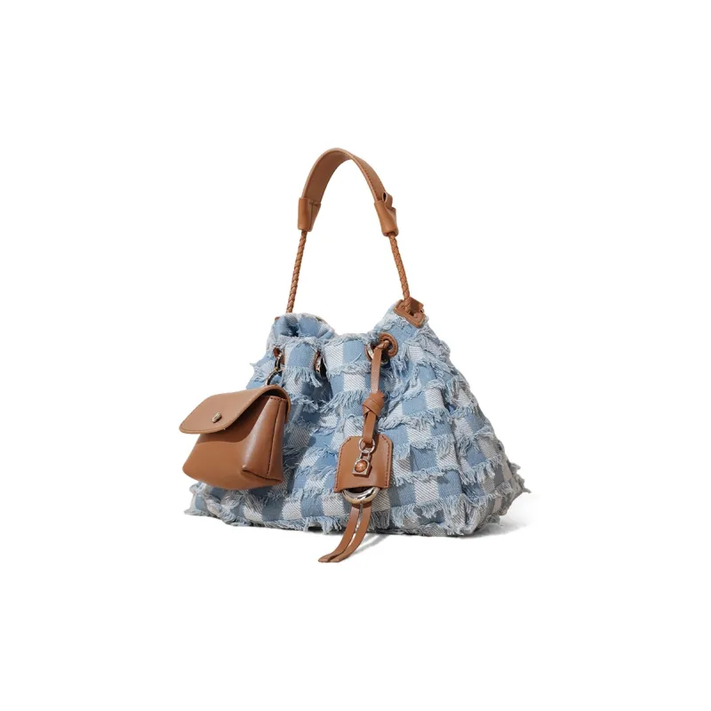 CLEVER& KETCH Denim Shoulder Bag, Crossbody Bag, Handbag, Hobo Bag Women's Greek Blue/Denim & Pink/Denim & Brown-10