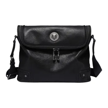 VIHUS Top Grain Vegetable Tanned Leather Crossbody Bag, Shoulder Bag Regular Men's Black