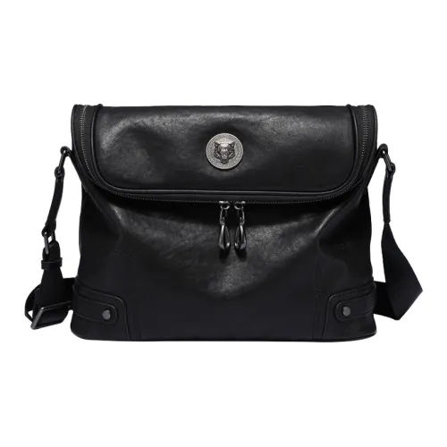 VIHUS Top Grain Vegetable Tanned Leather Crossbody Bag, Shoulder Bag Regular Men's Black