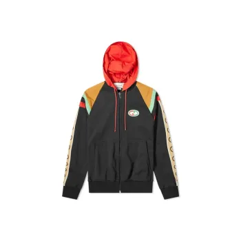 GUCCI Gg Patch Web Stripe Hooded Bomber Jacket