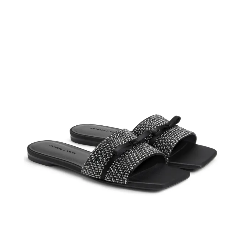 CHARLES&KEITH Composite Sole Slide Slippers 1cm Women's BLACK TEXTURED Black Textured-1