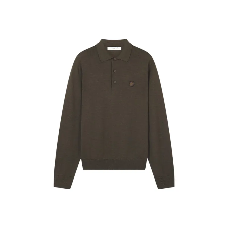Maison Kitsune Fox Head Patch Knit Polo Shirt-0