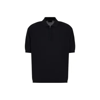 EMPORIO ARMANI Asv Lyocell Blend And Virgin Wool Zip up Polo shirt Collar Jumper