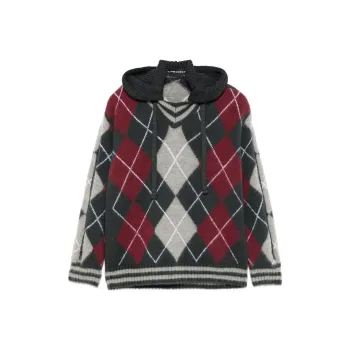 Y/Project Argyle-Knit Hooded Jumper