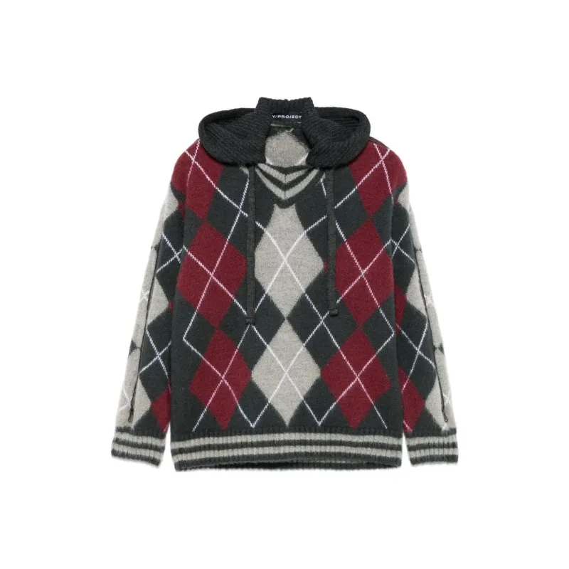 Y/Project Argyle-Knit Hooded Jumper-0