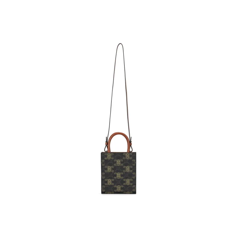 CELINE Triomphe Leather Sheet Music Bag Handbag Mini Women's Tawny-0