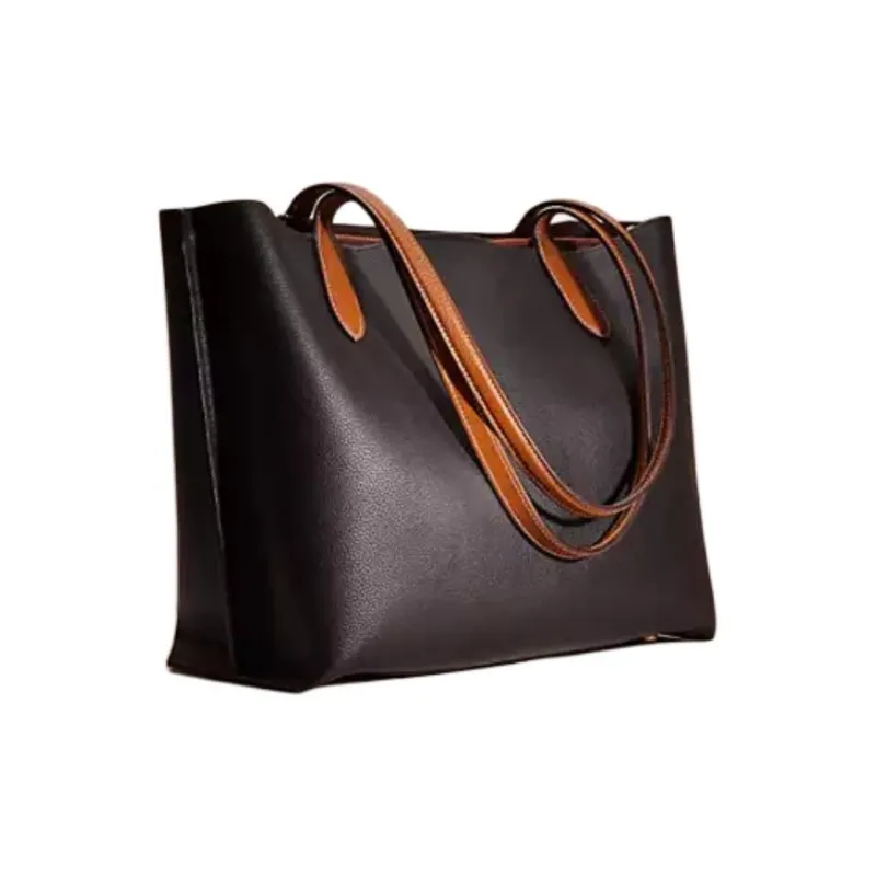 COACH Willow Polished Pebble Leather Tote Bag, Shopping Bag, Handbag Large Size Women's Brass/Black-2
