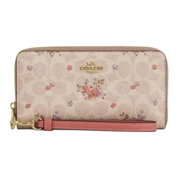 COACH Zip Around Coated Canvas Wallet Small Size Women's Beige