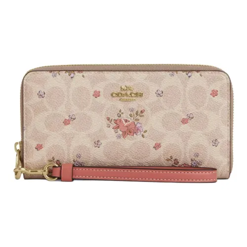 COACH Zip Around Coated Canvas Wallet Small Size Women's Beige