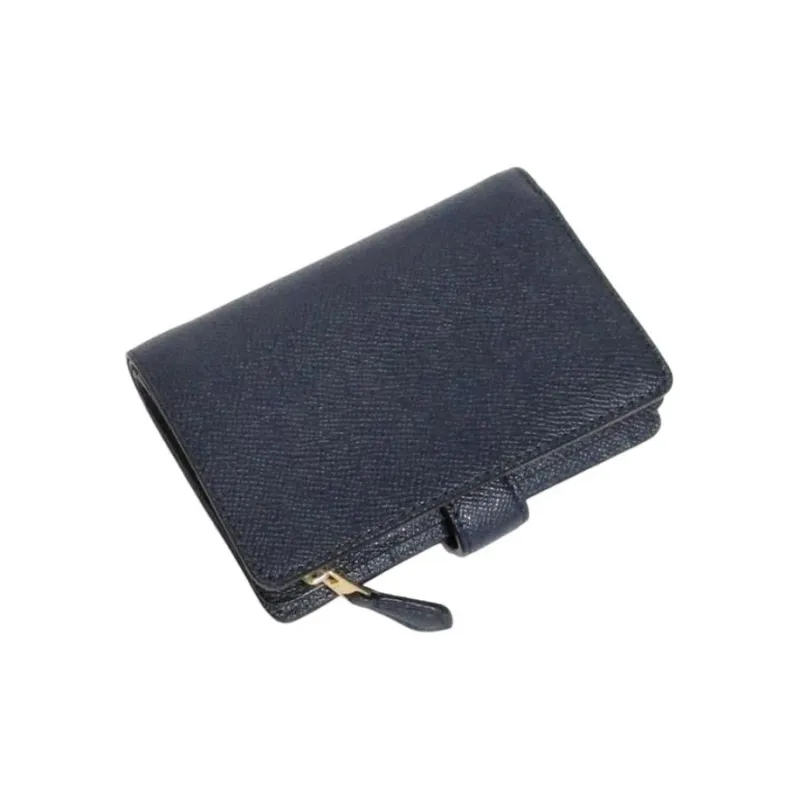 COACH Corner Zip Cross-Stitch Leather Wallet Medium Size Women's Navy-3