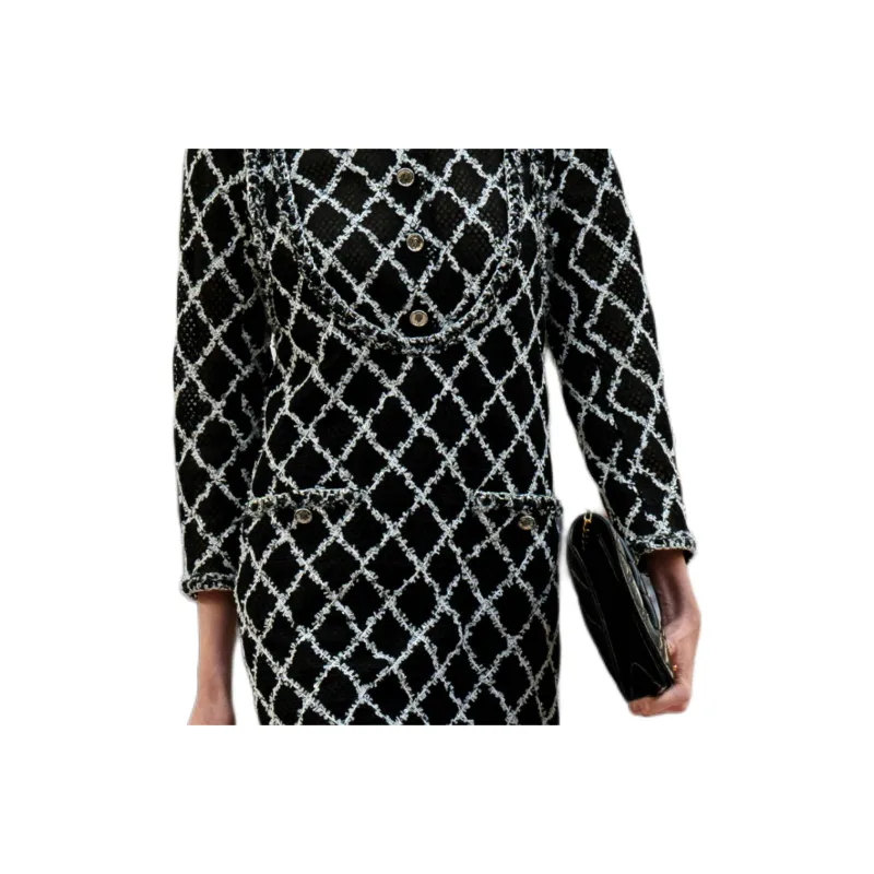 CHANEL 25S Spring Summer Collection Long Sleeved Dress Women's Black White-3