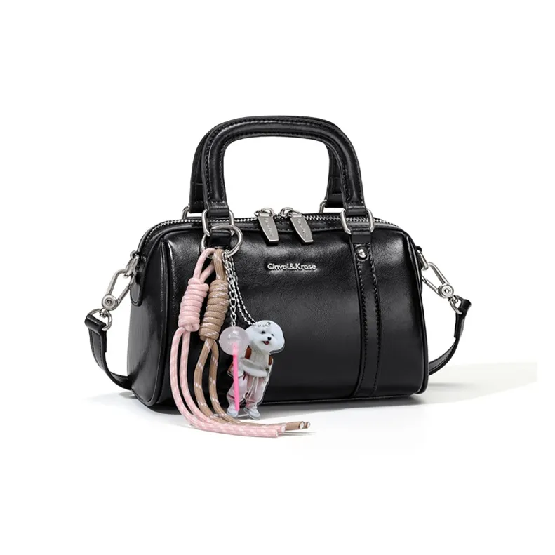CinvaiKrose Cow Leather With Synthetic Leather Shoulder Bag, Crossbody Bag, Handbag Small Size Women's Ecru/Black-6