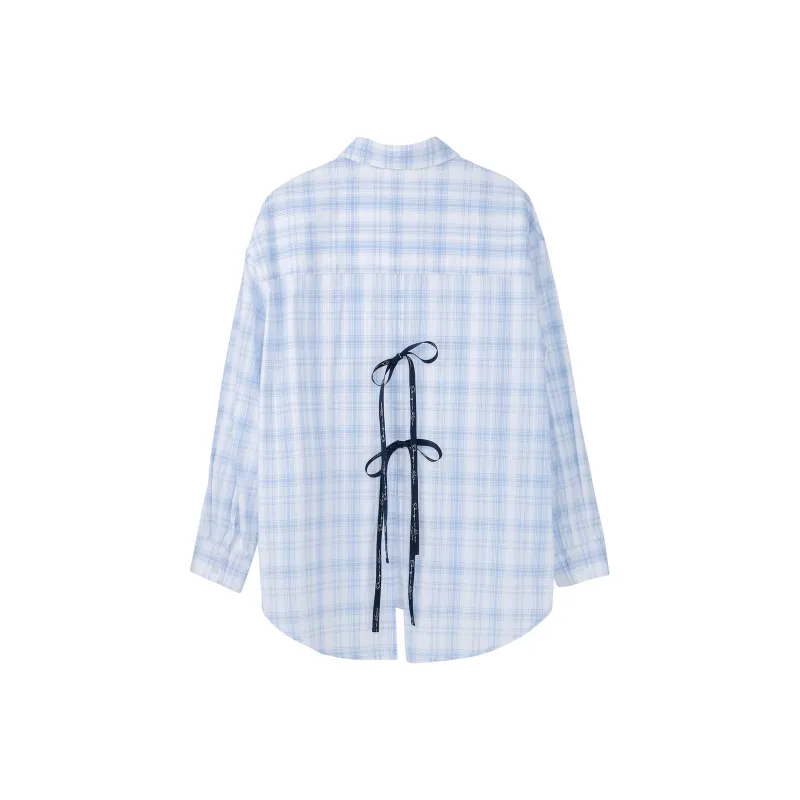 Fstudio Korean Style Commute 100% Cotton Thin Plaid Long Sleeved Shirt Women's-6