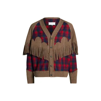 Maison Margiela X Pendleton Fringe trim Wool Cardigan