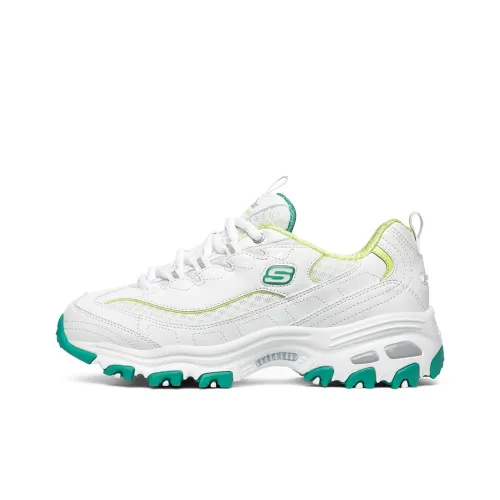 skechers Girls D Lites 1.0 Low Top Running Shoes White/Green Women's
