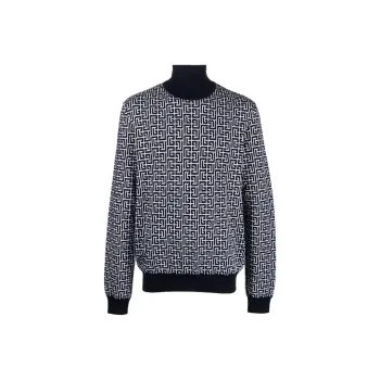 BALMAIN Monogram Intarsia Knitted Roll Neck Jumper