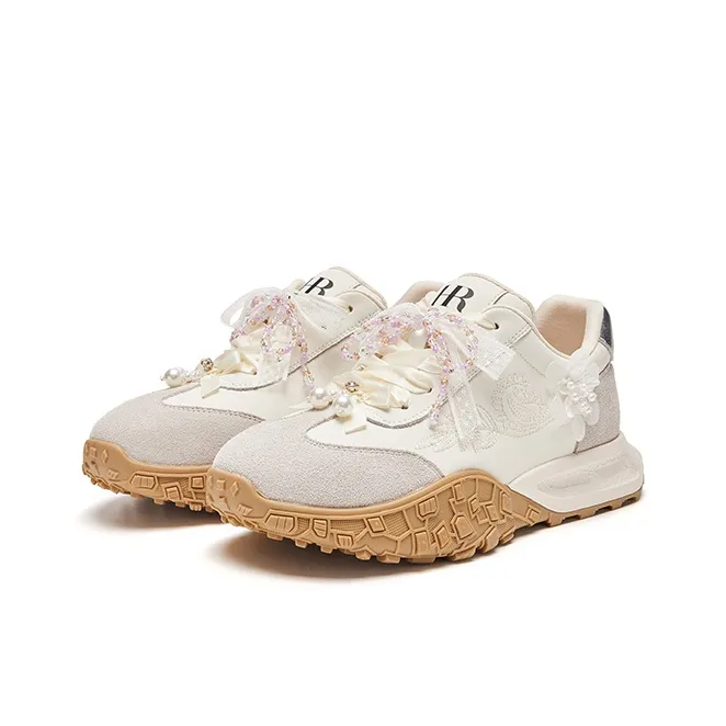 HR Height Increasing Slip Resistant Low Top Casual Shoes Women's Beige-2
