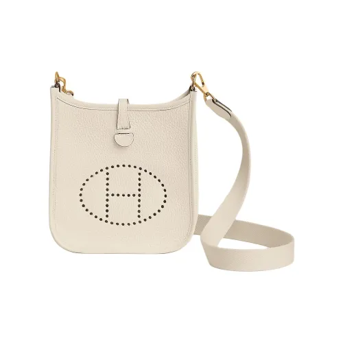 HERMES Evelyne Clemence Bullock Leather Shoulder Bag Women's Chalk White