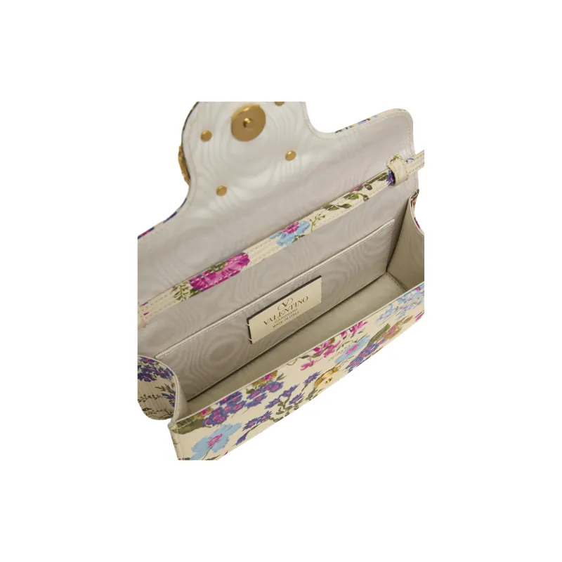 Valentino Silk Clutch Shoulder Bag Women's Beige & Multicolor-3