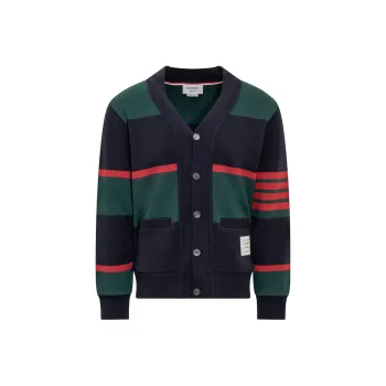 THOM BROWNE 4 Bar Striped Knitted Cardigan