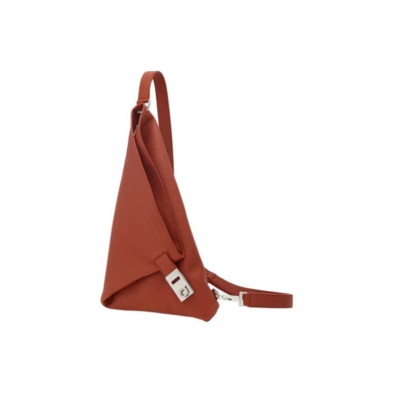 FERRAGAMO Hammered Texture Calfskin Sling Bag Medium Size Men's Brick Red-1