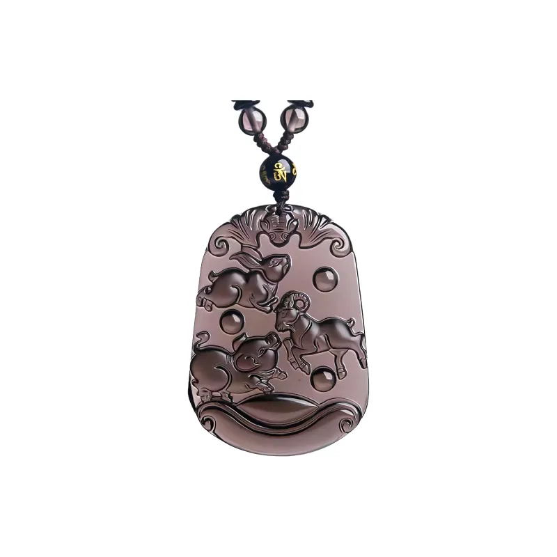 Lingxiang Yurun Obsidian Necklaces Unisex-10
