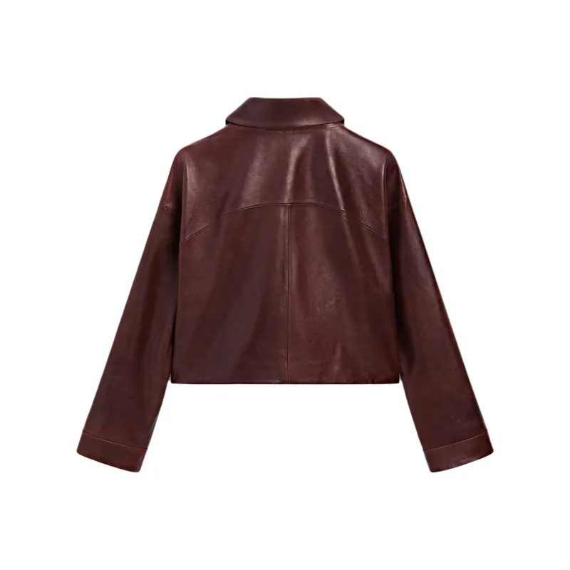 Massimo Dutti Leather Jacket Women's Red-1