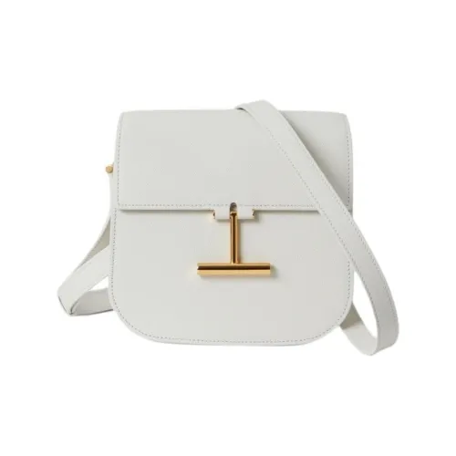TF Calfskin Leather Shoulder Bag Small Size Women's White