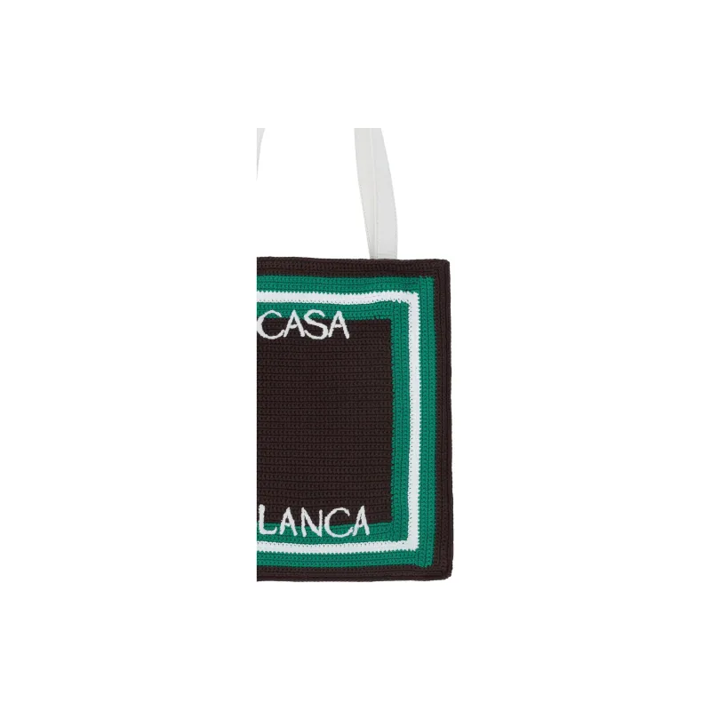 CASABLANCA Logo Embroidered Crochet Knit Top Handle Bag-3