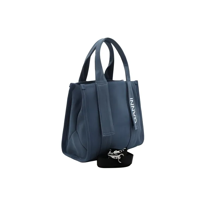 GANNI Tech Logo Printed Denim Tote Bag-1