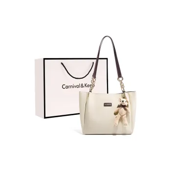 Carnival Keep Cow Leather Tote Bag, Shoulder Bag Regular Women's Ecru/Brown