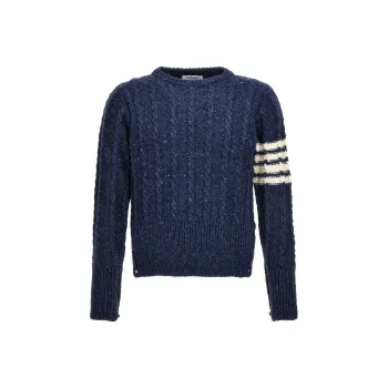THOM BROWNE Rwb Stripe Cable Knit Crewneck Jumper