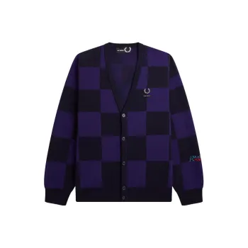 FRED PERRY X Raf Simons Logo appliqué Checkered Cotton Cardigan