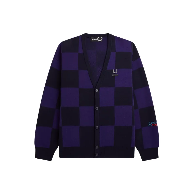 FRED PERRY X Raf Simons Logo appliqué Checkered Cotton Cardigan-0