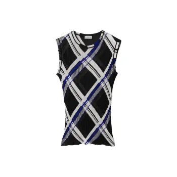 Burberry Checked Ribbed Knit Sleeveless Top