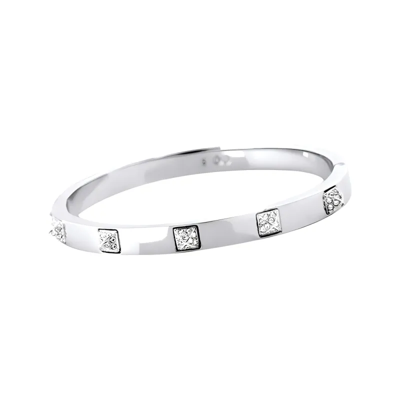 Swarovski Metal, Alloy, Rhodium Plated, Swarovski Crystal Bangles Unisex Silver-1