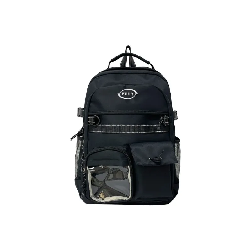Single Warehouse Composite Cloth Backpack Unisex White/Black-6