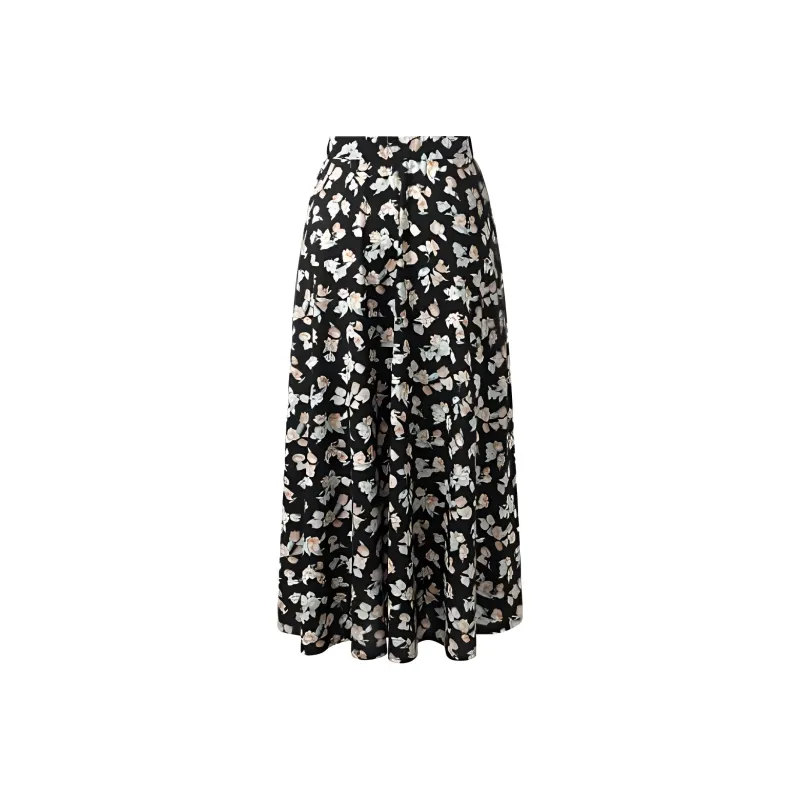 GOELIA Casual Long Skirt Women's Light Pink With Pomegranate Flower Print Black-1
