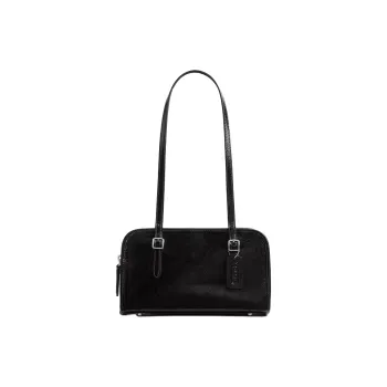 COACH Swing Zip Wrinkled Patent Leather Shoulder Bag Medium Size Women's Black