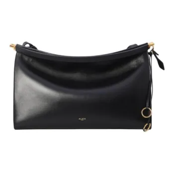 Alaia Calfskin Handbag Large Size Unisex Black